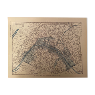 Lithograph map on Paris and the floods of 1910