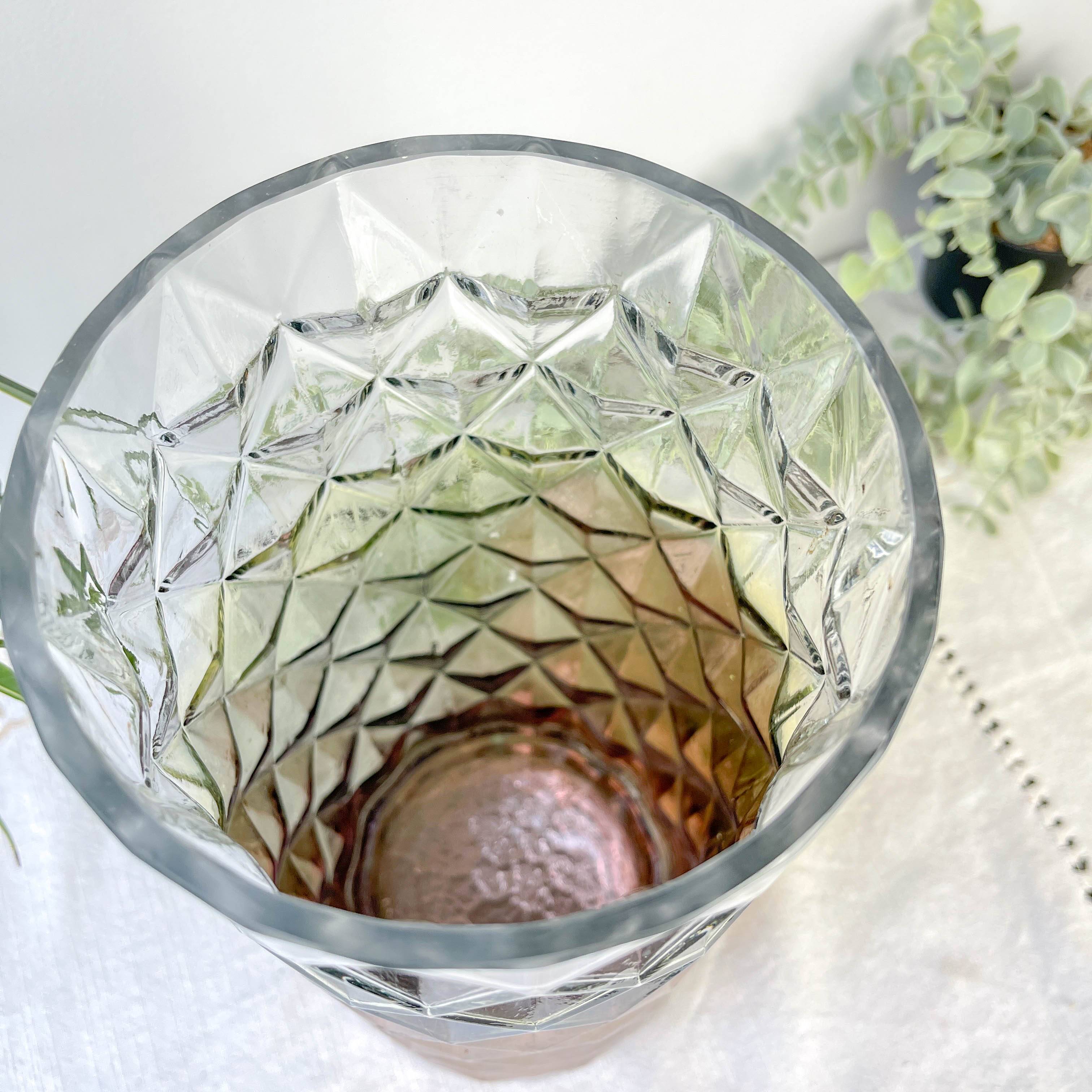 Vintage glass vase with geometric pattern in rose gold gradient