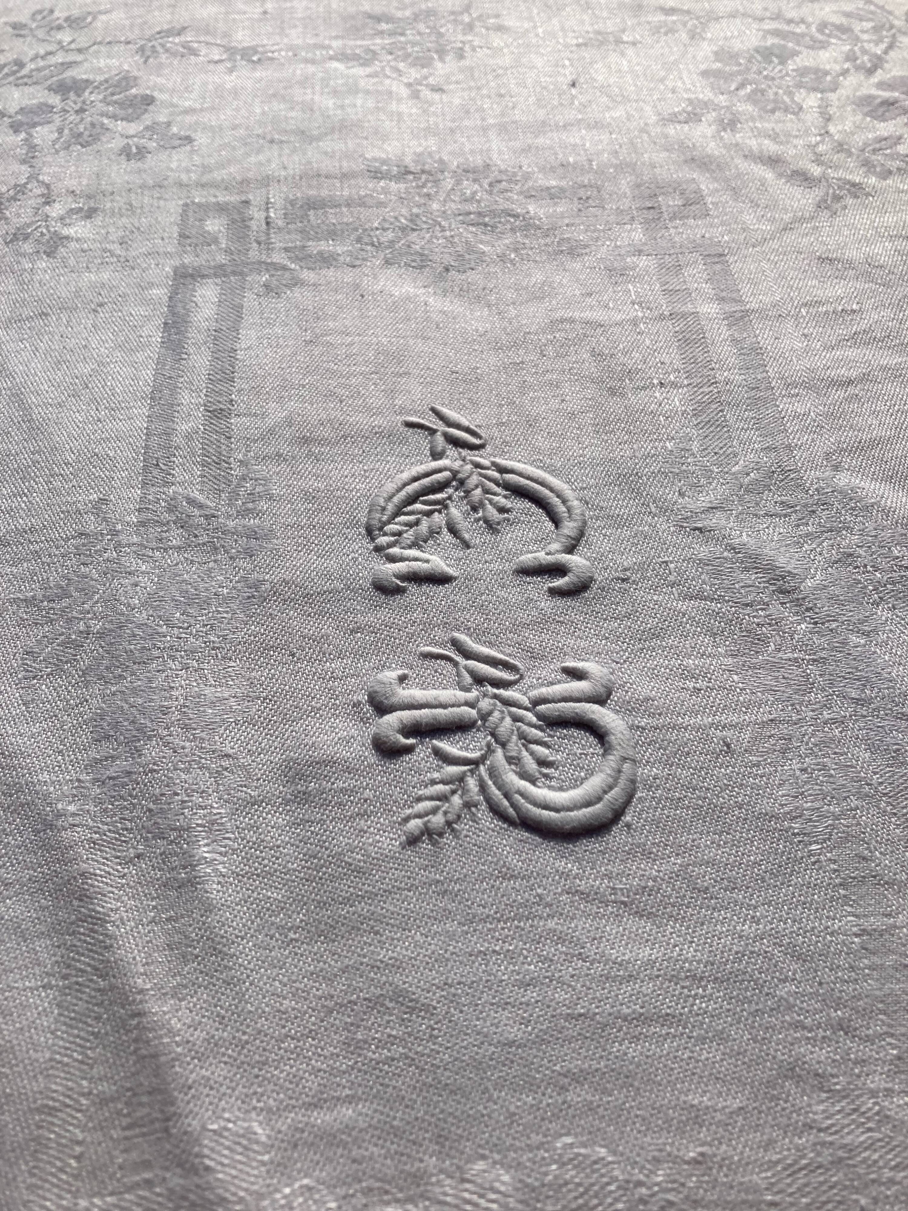 10 old damask and monogrammed napkins