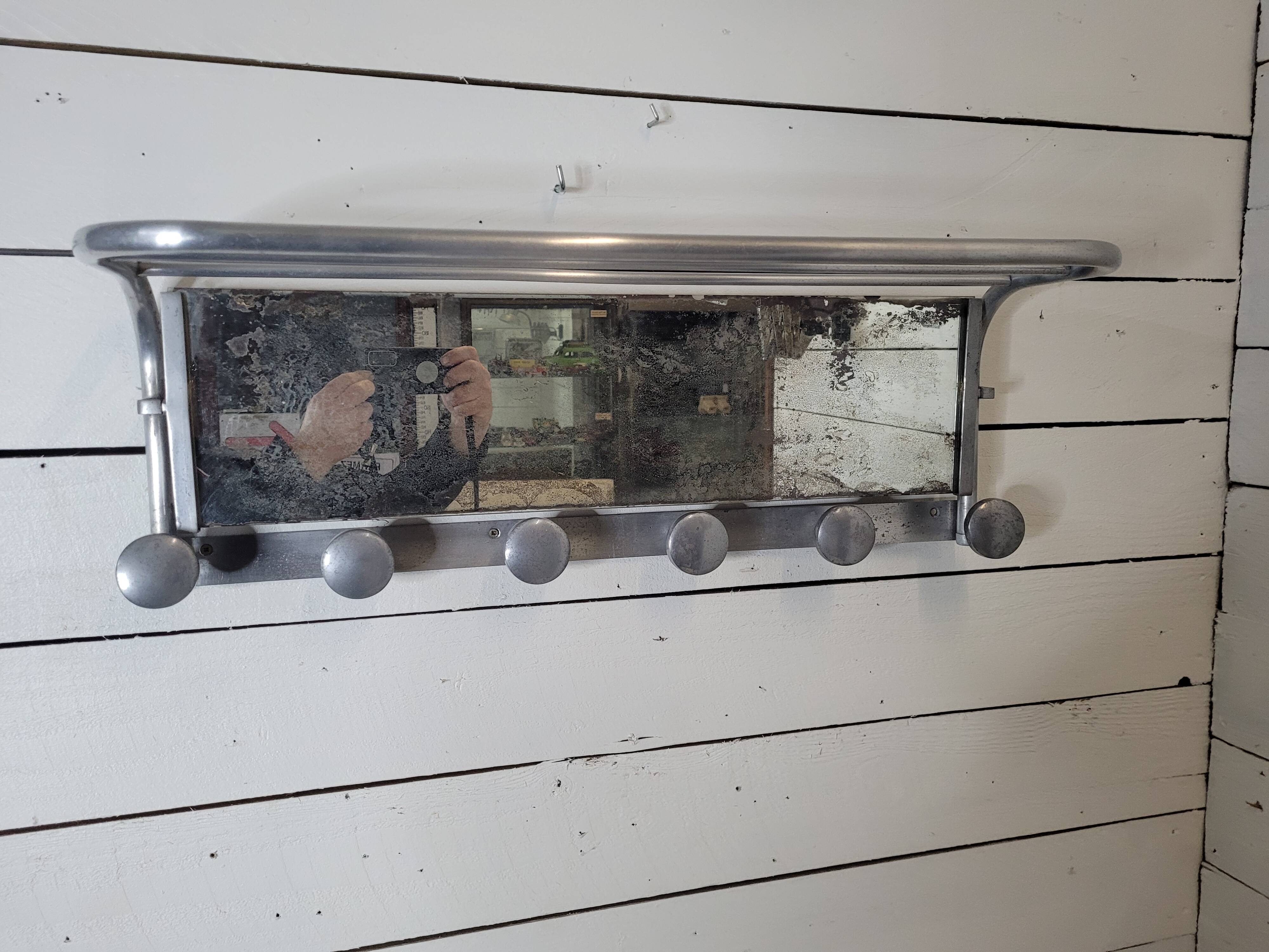 Swivel aluminum mirror wall coat rack from the 60s