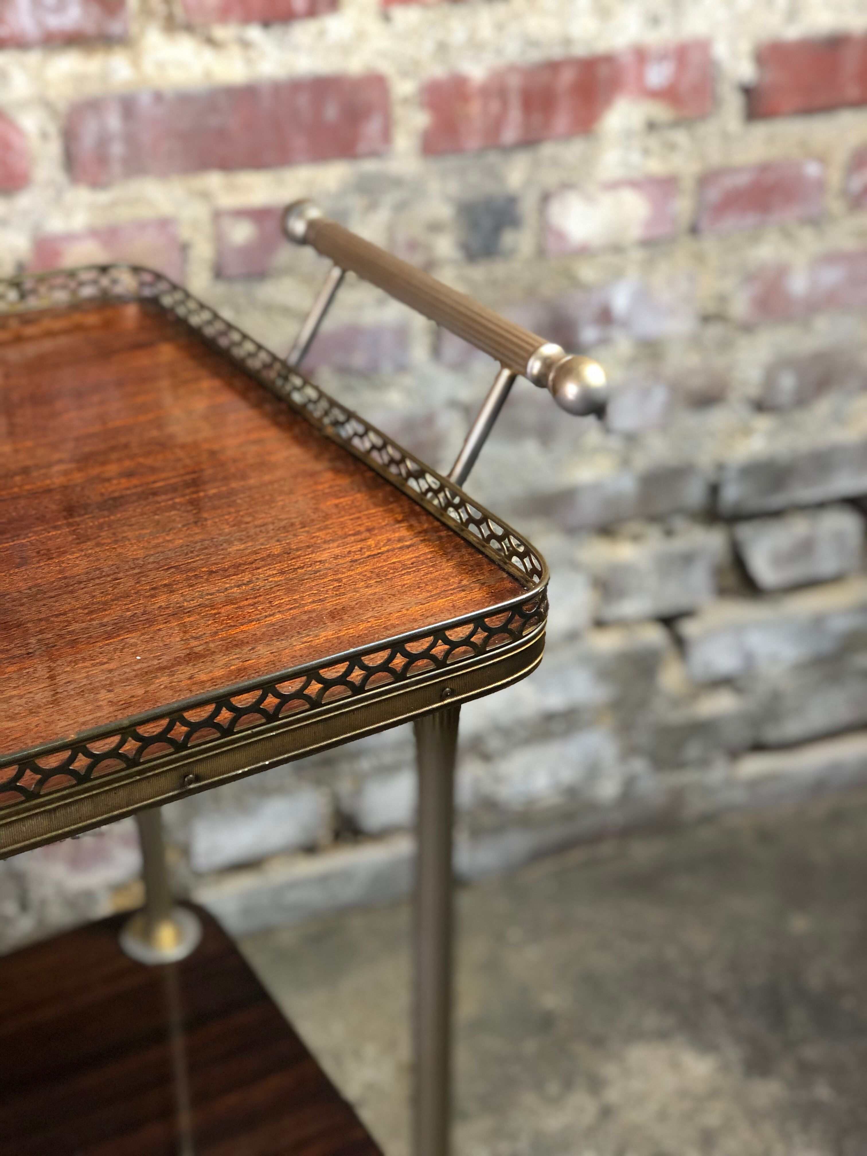 Vintage brass rolling table with 2 trays 70'S