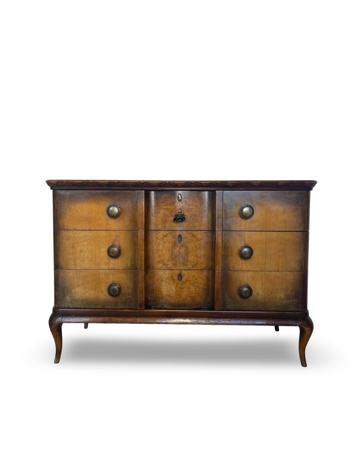 Commode italienne en placage et bois massif de noyer, années 1940-1950