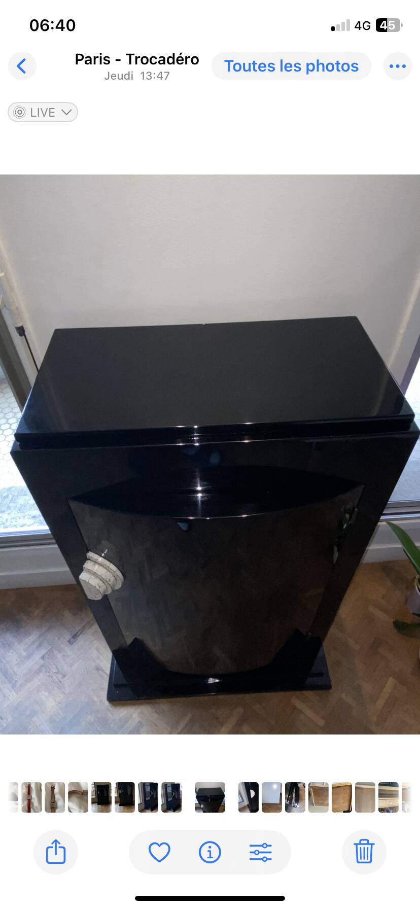 Curved black lacquered furniture signed assouline and dated 1987.