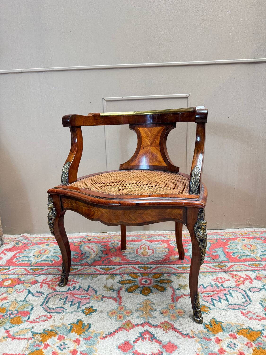 Louis XV style marquetry office chair, 19th century.