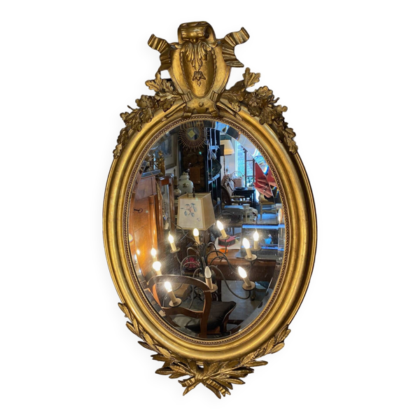 Miroir style louis xvi bois dore a la feuille glace biseautee epoque xixeme