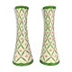 Pair of cornet vases in fine earthenware decorated with flowers in a green mesh