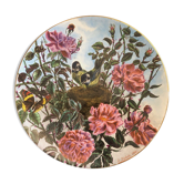 Delotz 1885 ceramic plate with painted birds chickadee