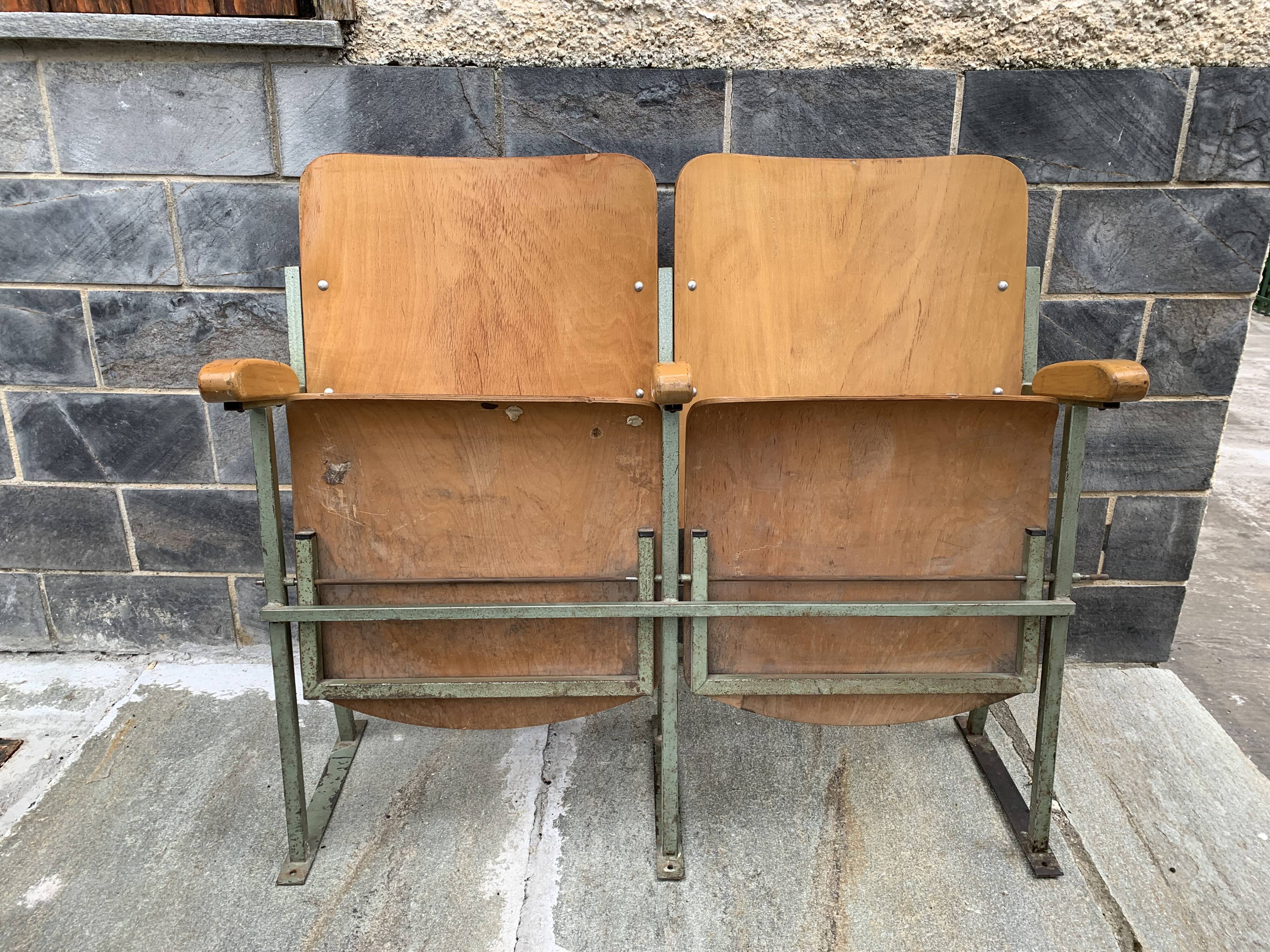 Pair of wooden cinema armchairs industrial style 1960s