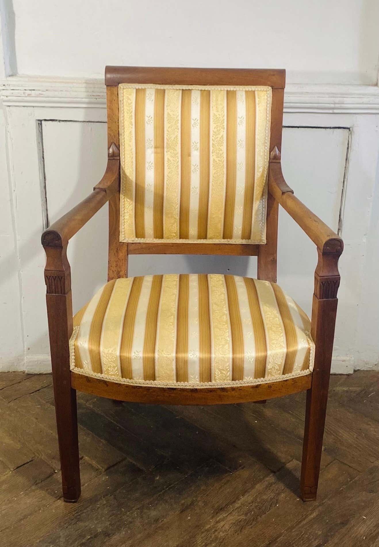 Directoire armchair in gold beech and white tapestry France 19th