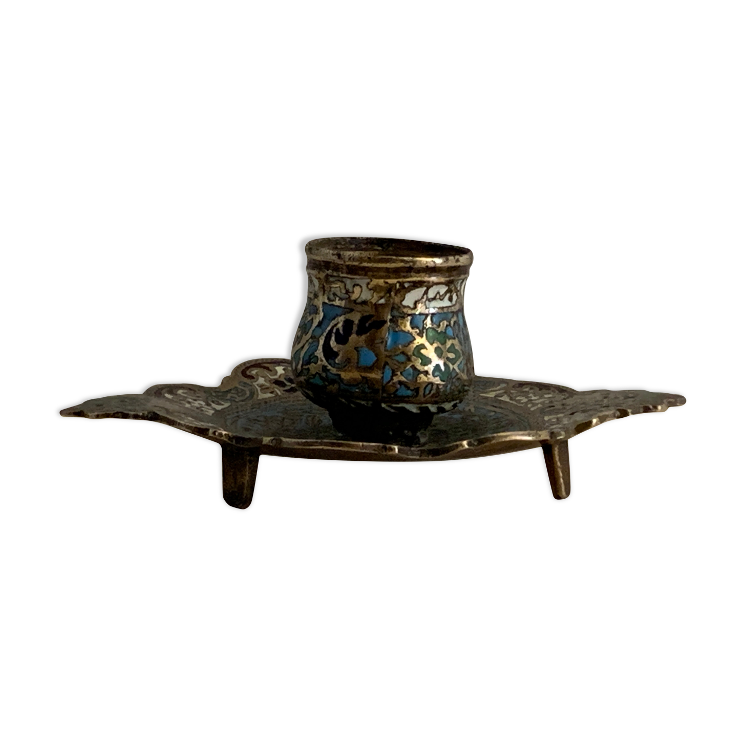 Bronze candlestick and napoleon III partitioned enamels