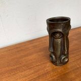Abstract vase with a brutalist bronze face from the mid-century.