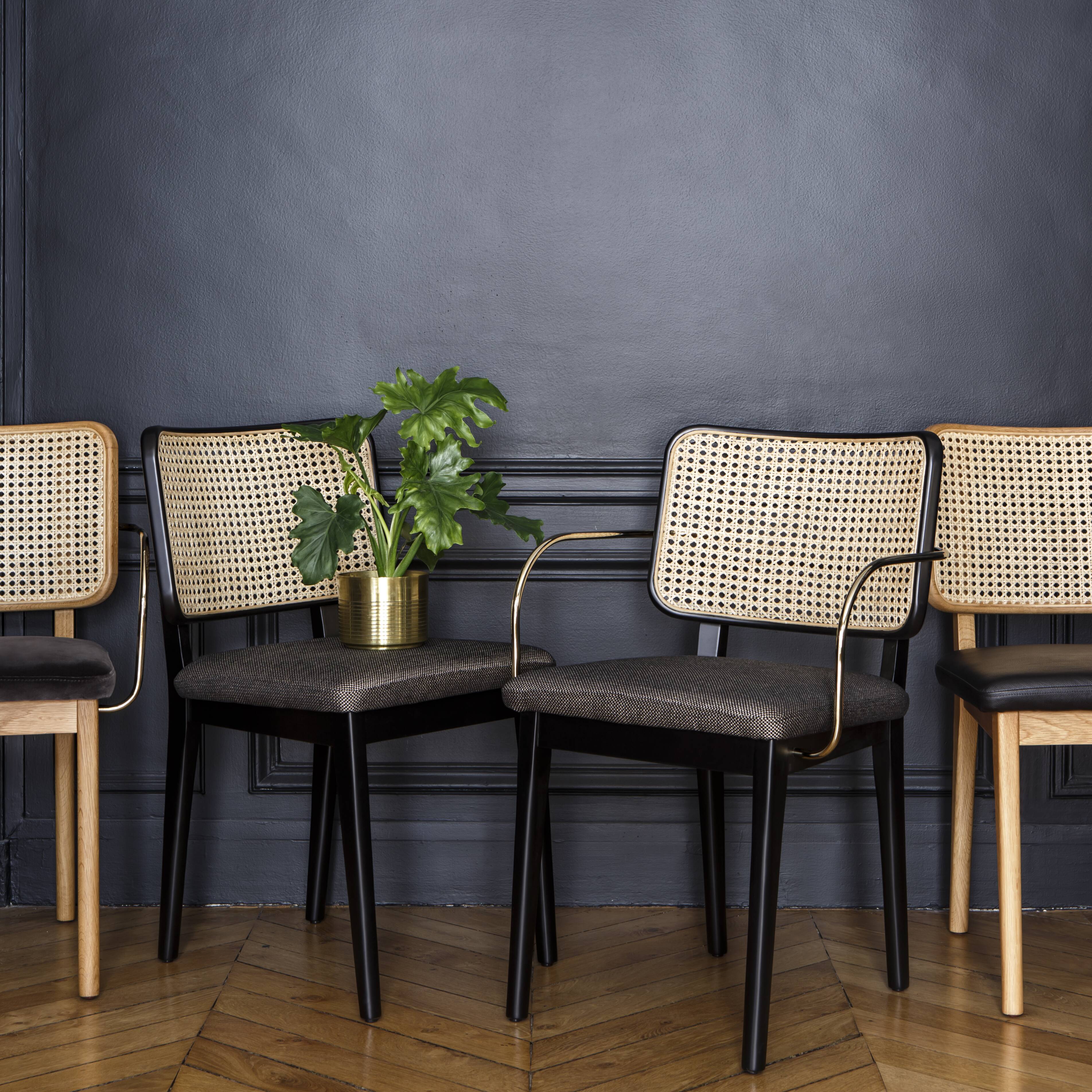 Lot de 6 chaises cannage bois clair tissu caviar