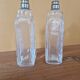 Pair of old engraved and frosted glass bottle vases.