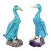 Vintage Duck Figurine Figure Couple Blue Chinese Porcelain