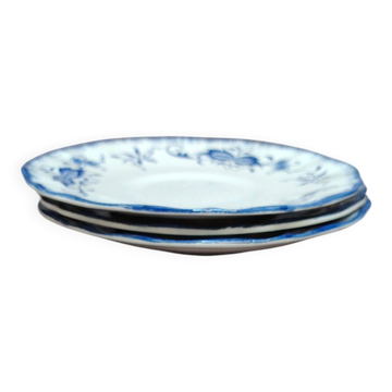 3 dessert plates / saucers Sarreguemines Lancaster blue decoration