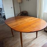 Scandinavian round teak table with butterfly extensions from the 60s