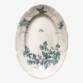 Plat oval terre de fer oiseau et papillon