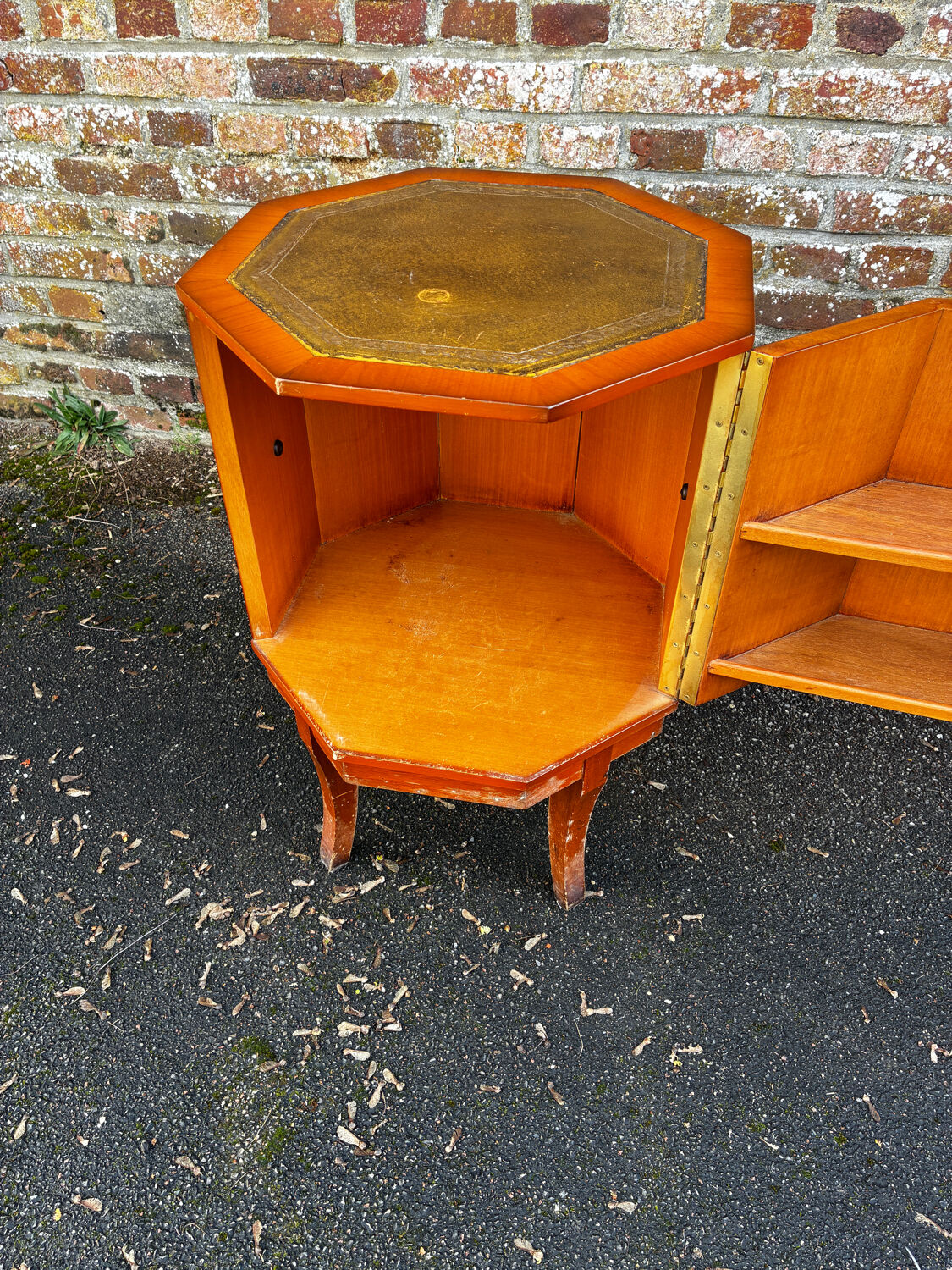 Vintage octagonal bar cabinet – leather top – Art Deco style – years