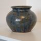Sandstone vase decorated with oak leaf, ceramic by Alain Blanchard
