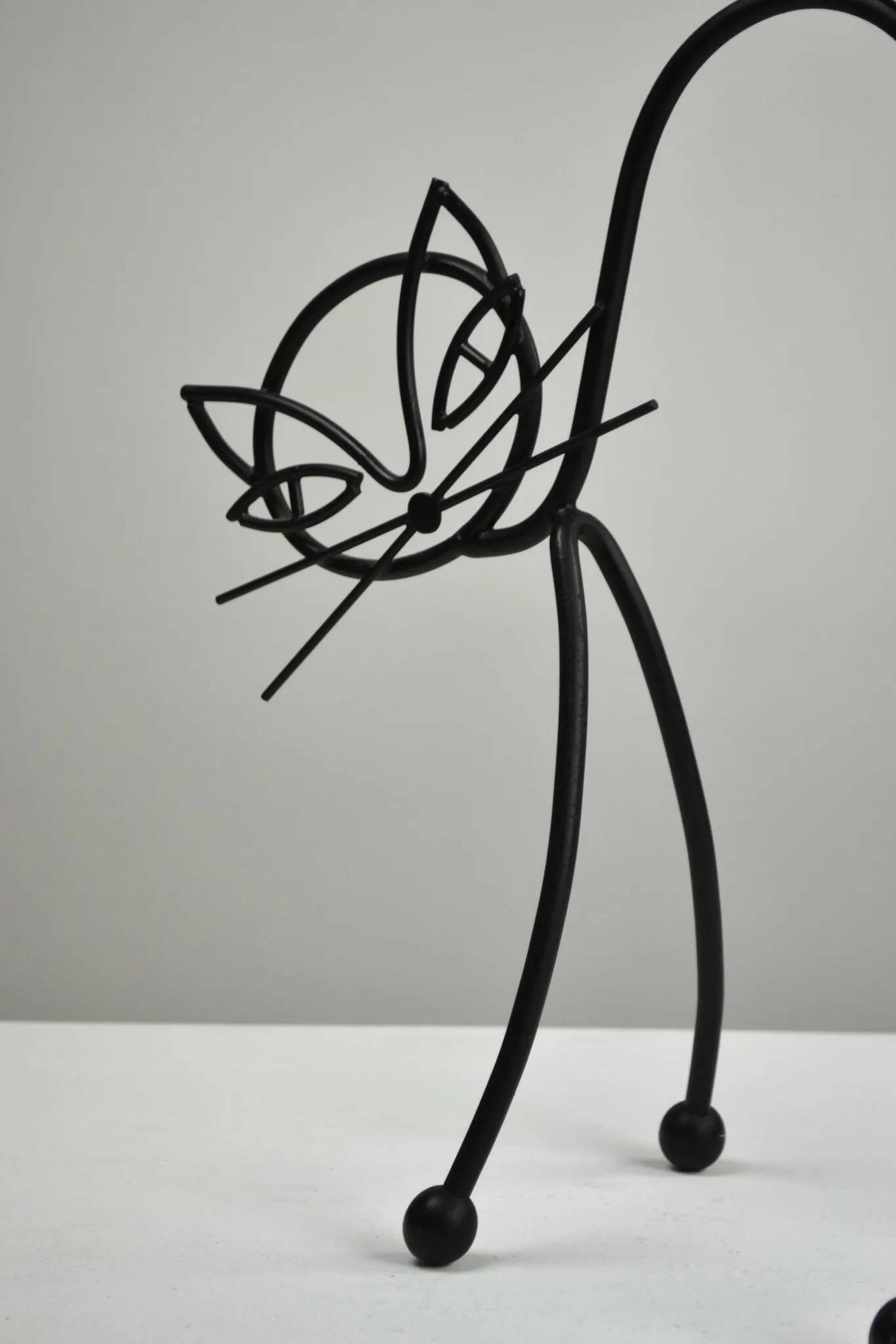 Black Painted Metal Cat Candle Holder, Snuffer & Original Label by Gunnar Ander for Ystad-Metall, Sweden, 1950s/60s