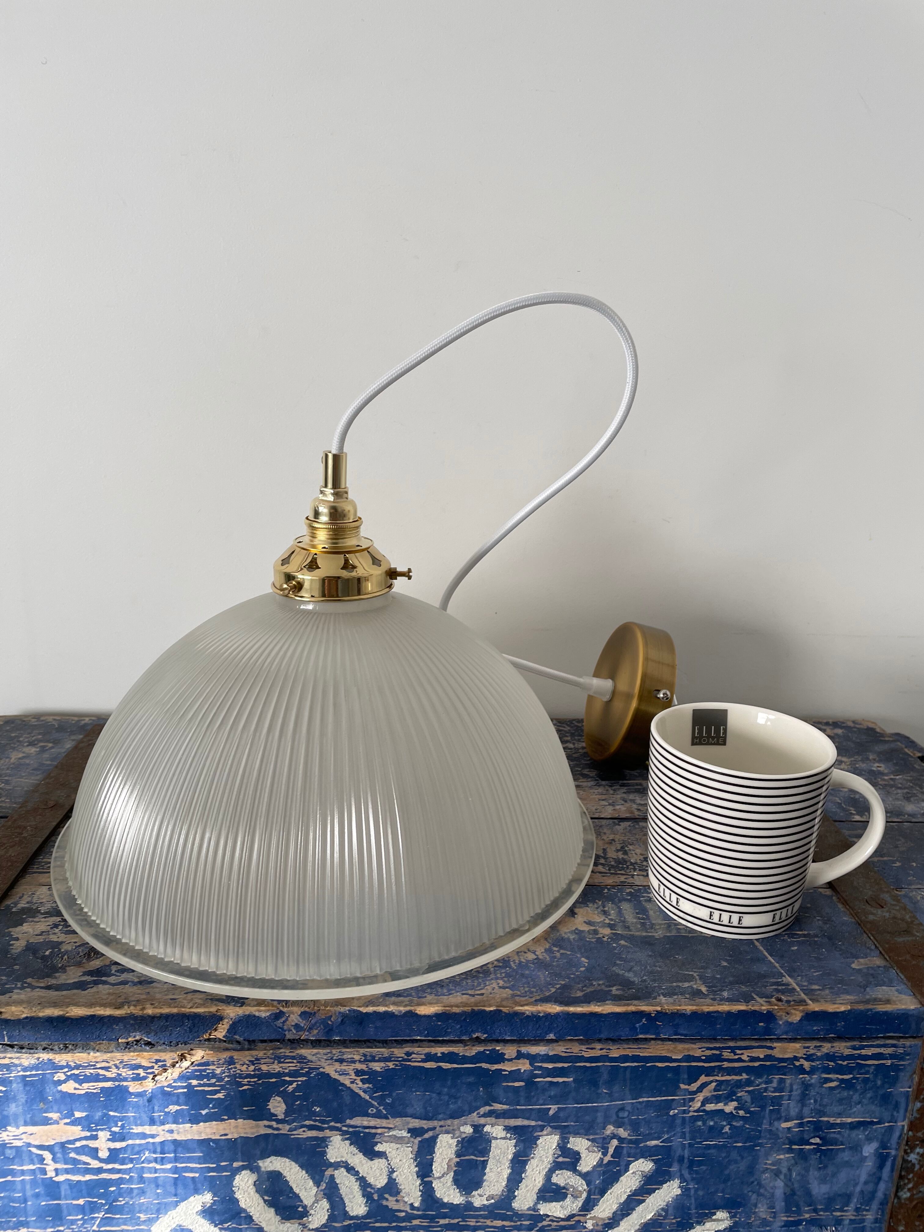 Vintage pendant lamp in electrified prismatic glass with new