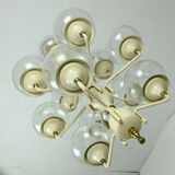1960s mid century chandelier brass 12 crackle glass shades
