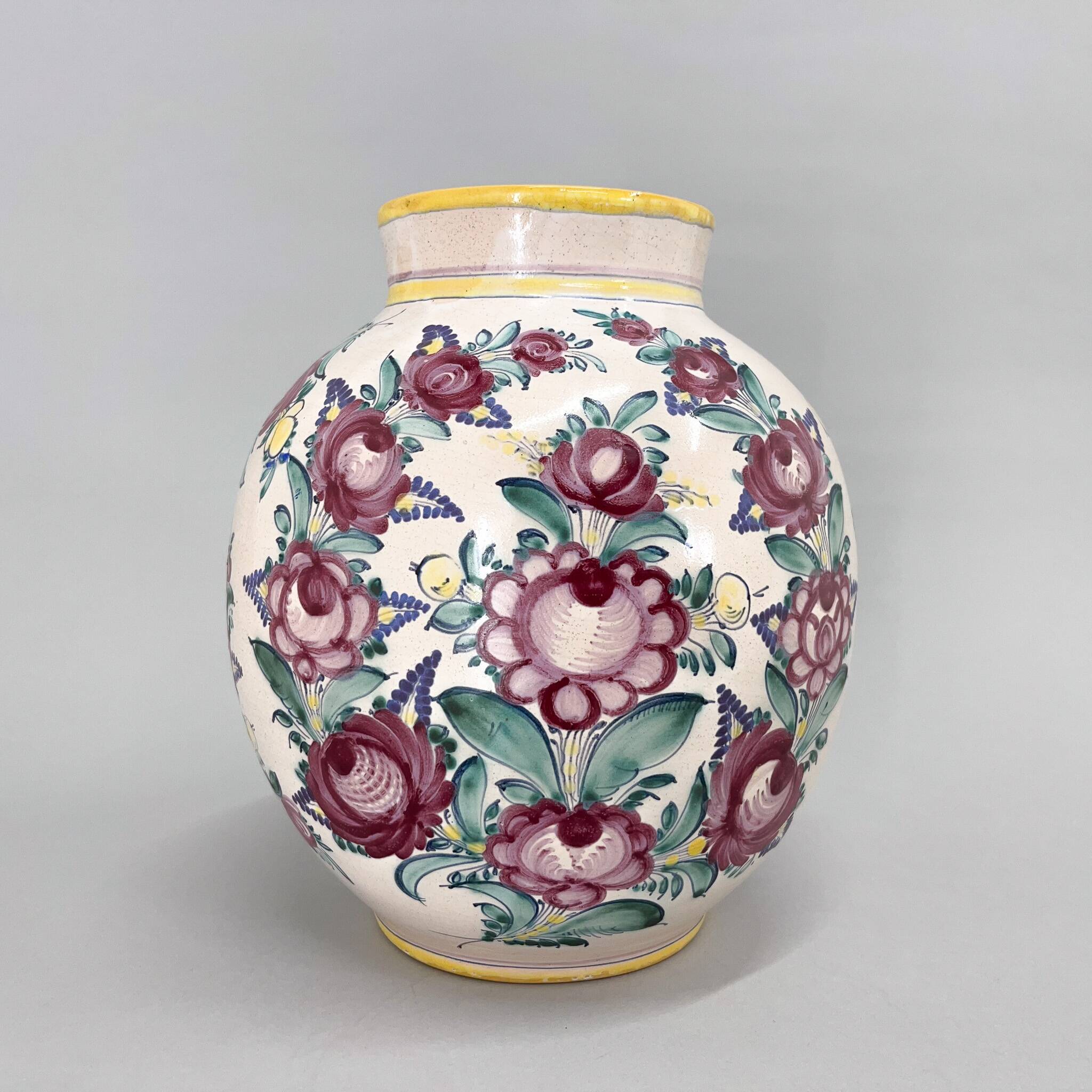 1950s Large Hand Painted Tupesy Ceramic Vase