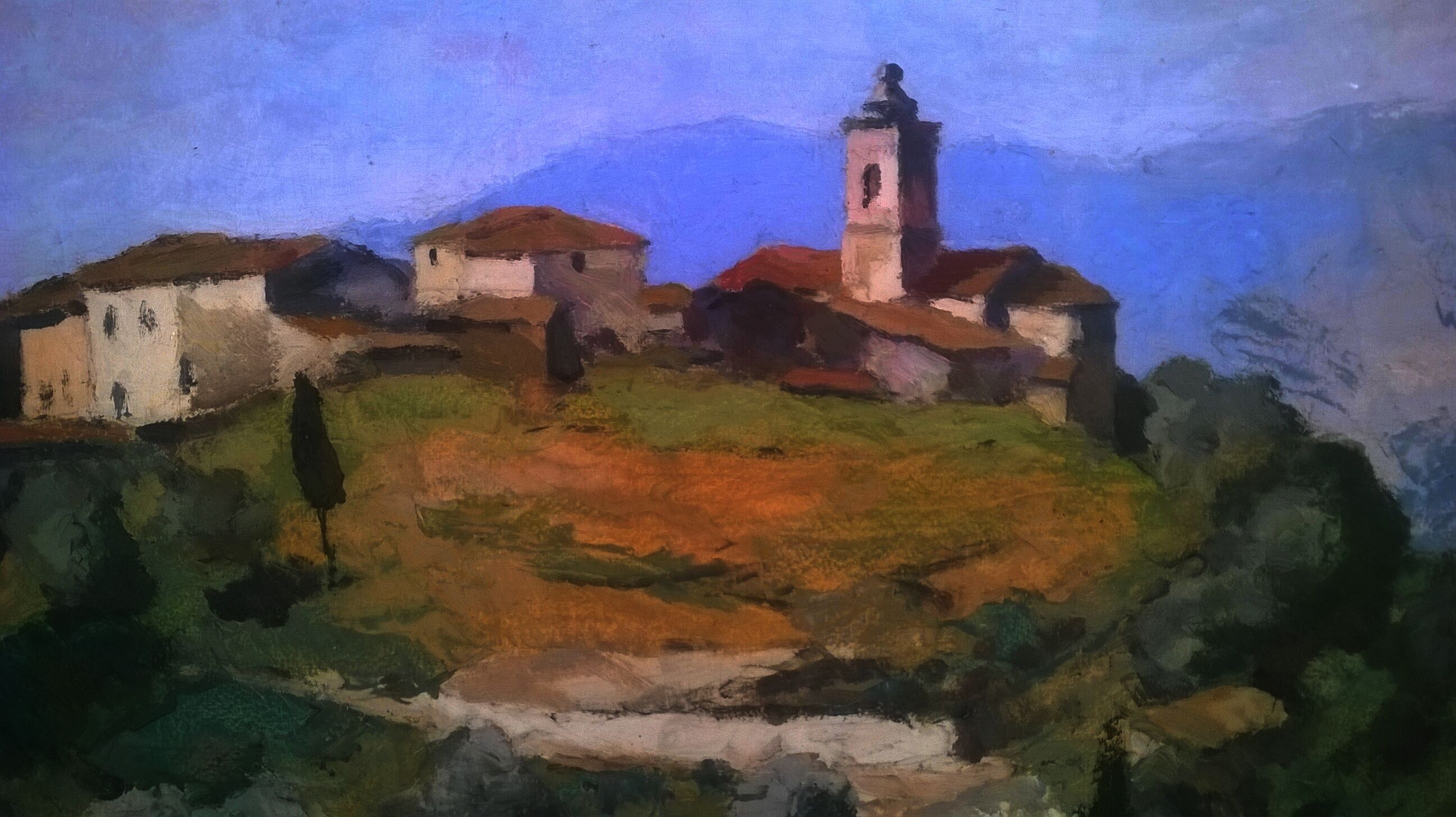 Painting of the town of castellar " Frédéric Léon Deshayes (1883-1970)"