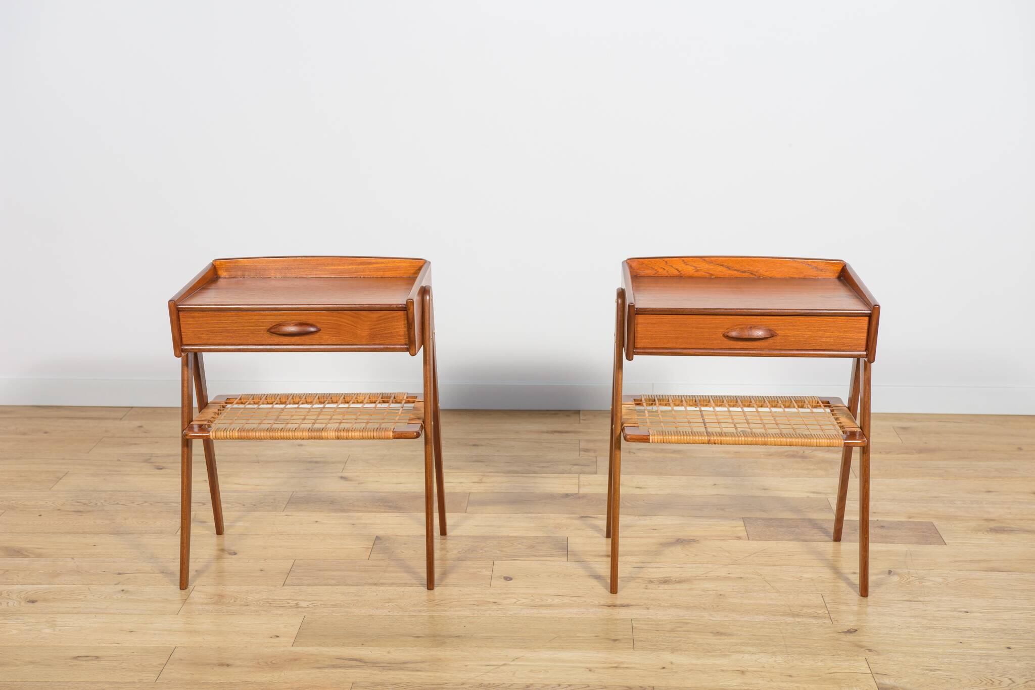 Mid-Century Teak and Rattan Nightstands by Søren Rasmussen, Denmark, 1960s,