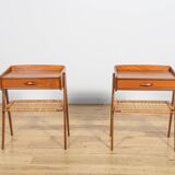 Mid-Century Teak and Rattan Nightstands by Søren Rasmussen, Denmark, 1960s,