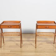 Mid-Century Teak and Rattan Nightstands by Søren Rasmussen, Denmark, 1960s,