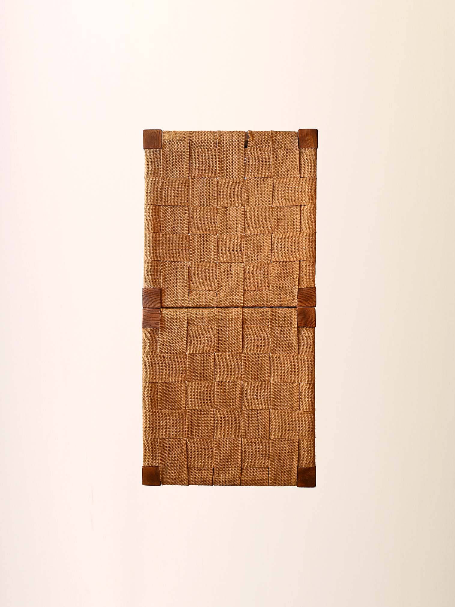 Pair of Scandinavian vinatge pine stools with woven seats