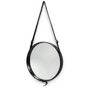Jacques Adnet circular leather and brass mirror