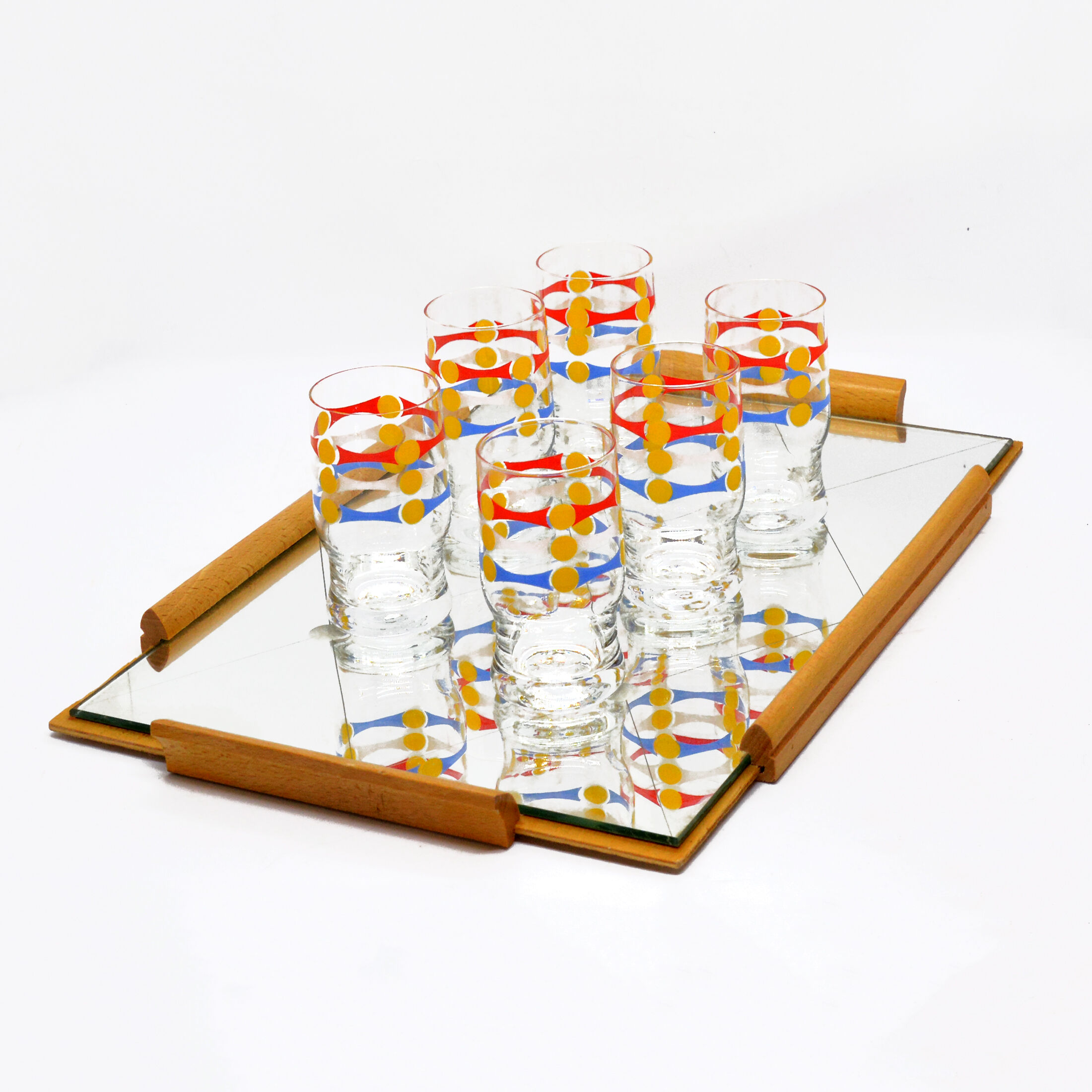 1960 set of 6 glasses with mirror tray, Germany