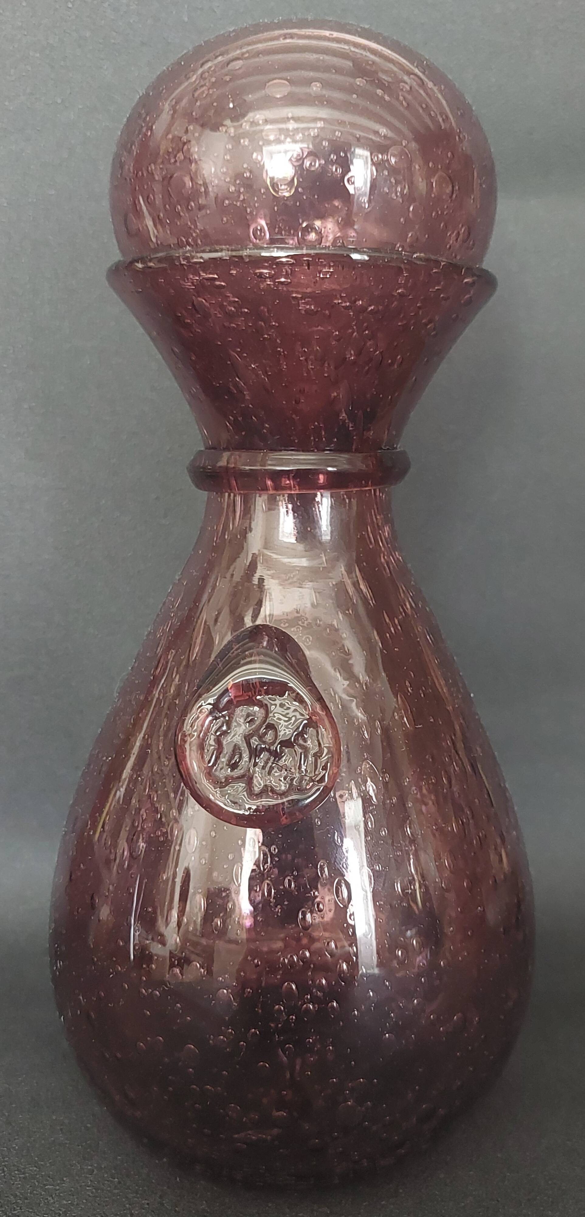 Carafe bottle in purple bubble blown glass Biot 20th century