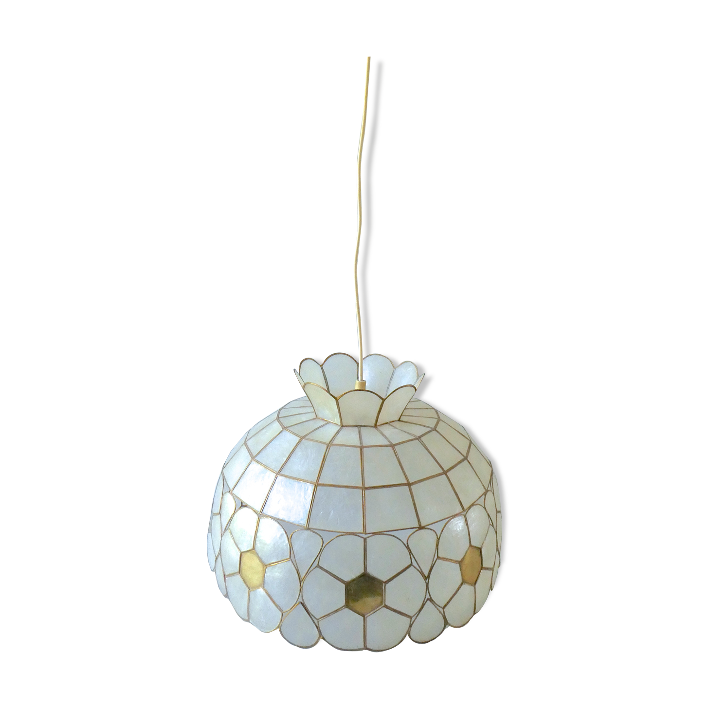 Lustre, mother-of-pearl and brass suspension from the 1970s