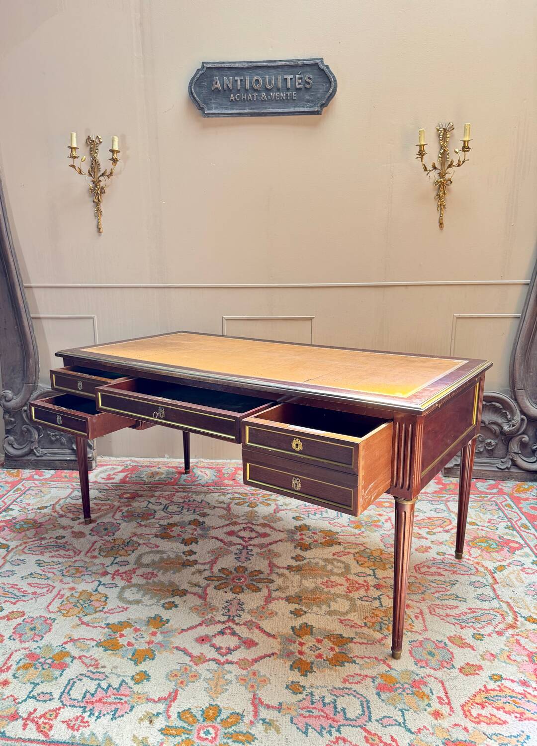 Louis XVI style double-sided mahogany desk, 19th century