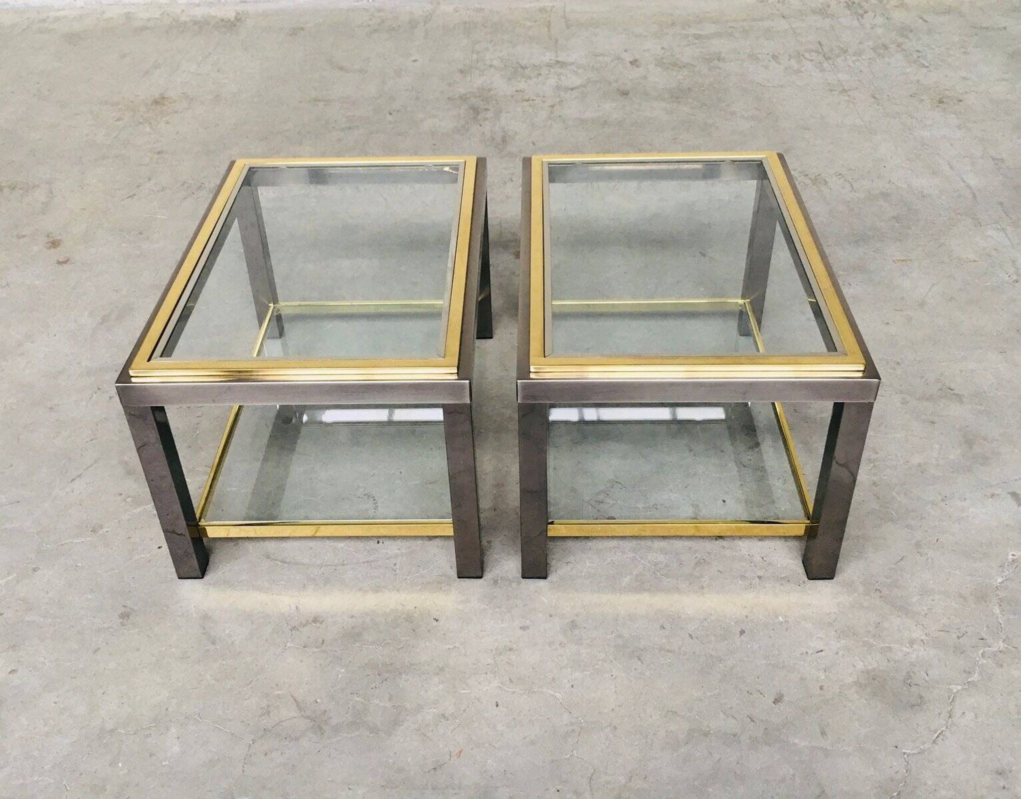Hollywood Regency Two-Tier Sofa End Tables, 1970s, Set of 2