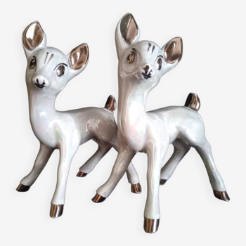 Paire de statuettes Bambi (Walt Disney) en céramique vernissée
