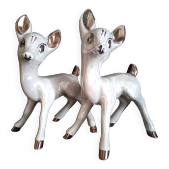 Pair of Bambi statuettes (Walt Disney) in glazed ceramic