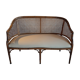 2-seater bamboo cane bench in vintage white imitation leather