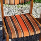Set of 5 70s designer chairs in beech and orange and brown velvet Self éditeur