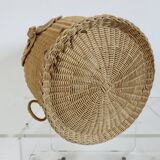 Woven rattan storage basket "owl, chouette" 1970