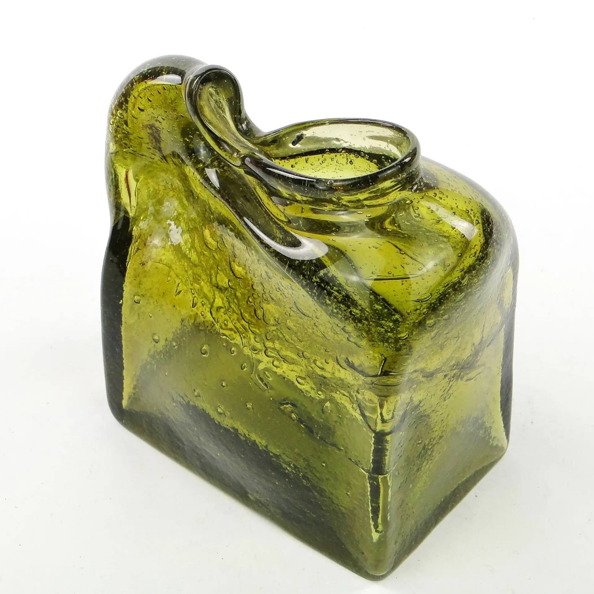 Mid-century modern glass form, olive glass, designed by M. Veltuzen-Nagrabecka, Poland, 1970s