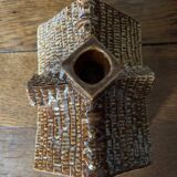 Brown salt-glazed stoneware tobacco pot with candle holder, 1840/1880