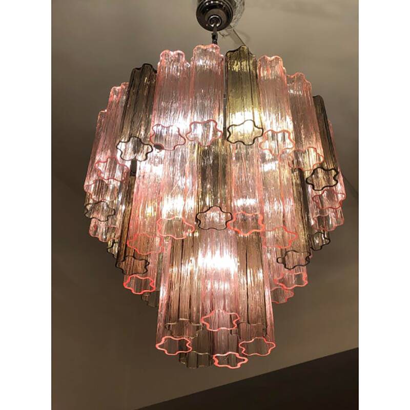 Contemporary Fume' and Pink “Tronchi” Murano Glass Chandelier