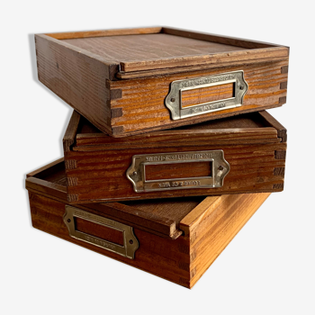 Boîtes de rangement en bois 3 ensemble, années 1950