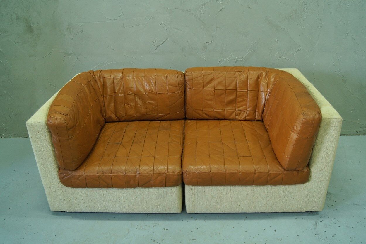 Canapé modulaire en cuir patchwork italien années 1970