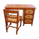 Desk and chair in mahogany and straw seat, made in Mexico in 1959