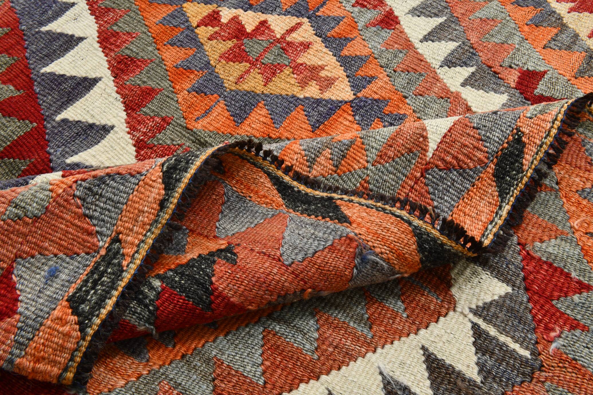 Wine Red & Green Geometric Kilim Rug, 155x268Cm
